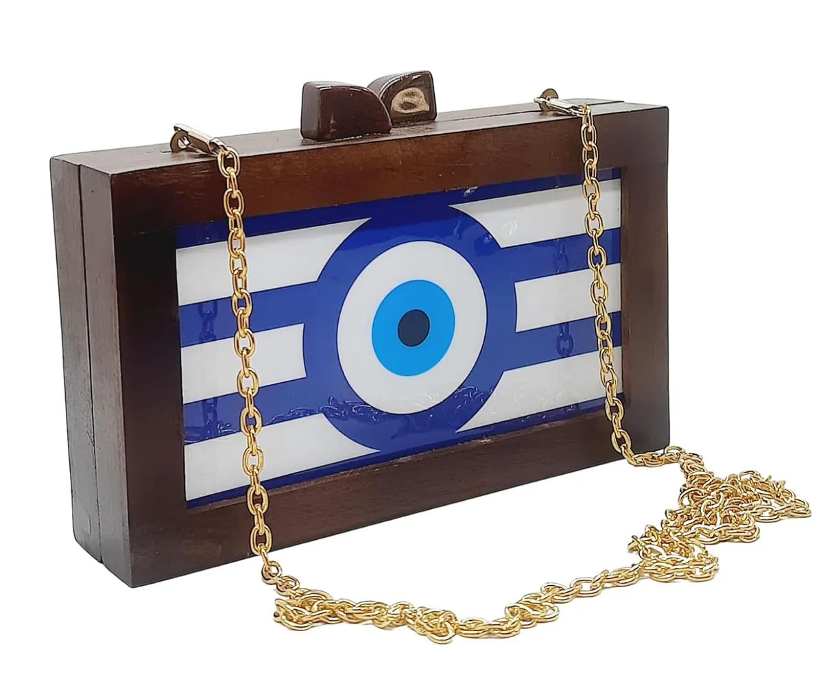 Devika Brown Wooden Slim Rectangular Clutch Bag